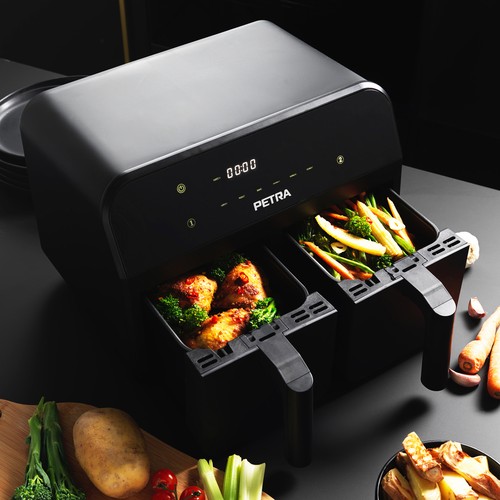 Petra Dual Air Fryer Double Drawer NonStick LED Display 6 Presets 7.4L