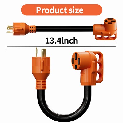 RV 30 AMP 3-Prong Generator Adapter 30amp Male Plug to 50amp Female 14-50R 13''