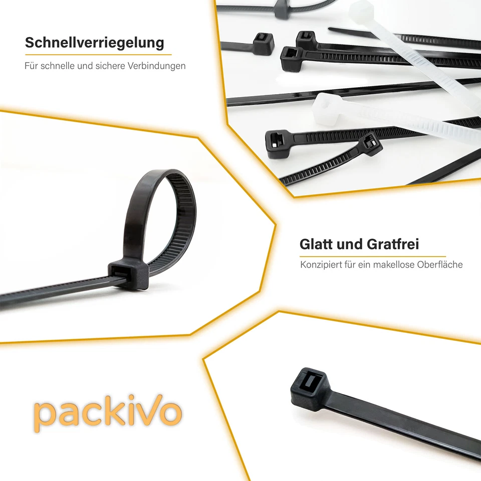 Profi Kabelbinder 100/500/1000/5000 Stk. Schwarz UV-Beständig Extrem Zugfest - Bild 3 von 4