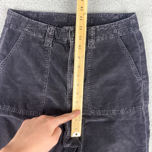 American Eagle Pants Womens 8 Short Black Corduroy Highest Rise Baggy Straight - Picture 6 of 13