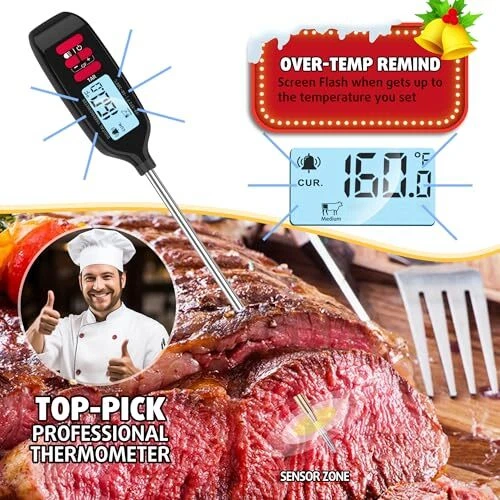 Meat Thermometer with Long Food Temperature Probe, Meat Thermometer - Black