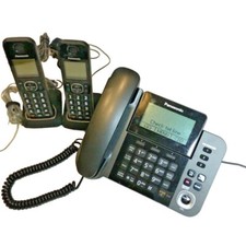 Combo de sistema telefónico inalámbrico con cable Panasonic 5 piezas probado funciona KX-TGF350