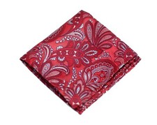 Umberto Algodon Napoli Men's Red Silver Paisley Woven Pocket Square