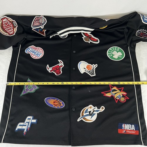 Majestic NBA Warm Up Men's Vintage All Over Team Logos Stitched Black Jersey - Picture 9 of 24