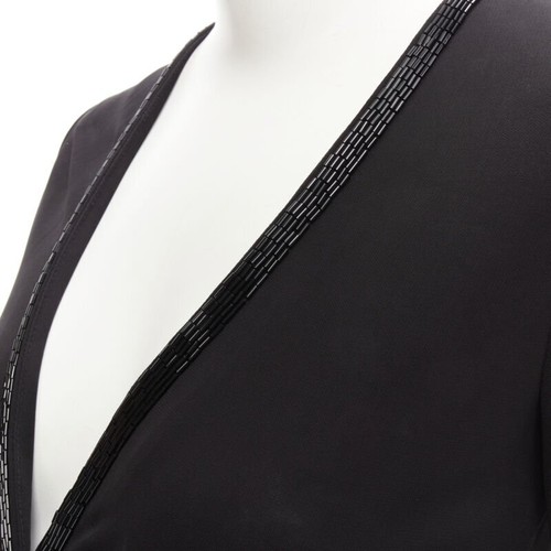 DIANE VON FURSTENBERG black silk bead embellished wrap maxi dress US0 XS - Picture 7 of 10