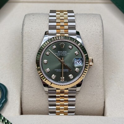 Rolex Datejust 31 NEW 2025 Green Diamond Dial Two Tone Yellow Gold Jubilee