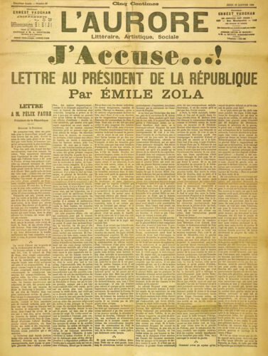 J'accuse Emile Zola L'Aurore lettre ouverte 01-1898 imprimé - Photo 1 sur 1