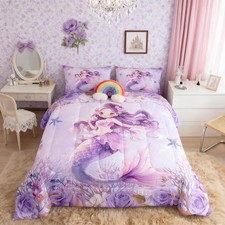 Cute Mermaid Girl Comforter Set Dreamy Undersea Mermaid Bedding Set Cartoon S...