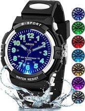 Kids Watch Analog with 7 Colorful Night Lights Boys Girls Waterproof Soft Strap