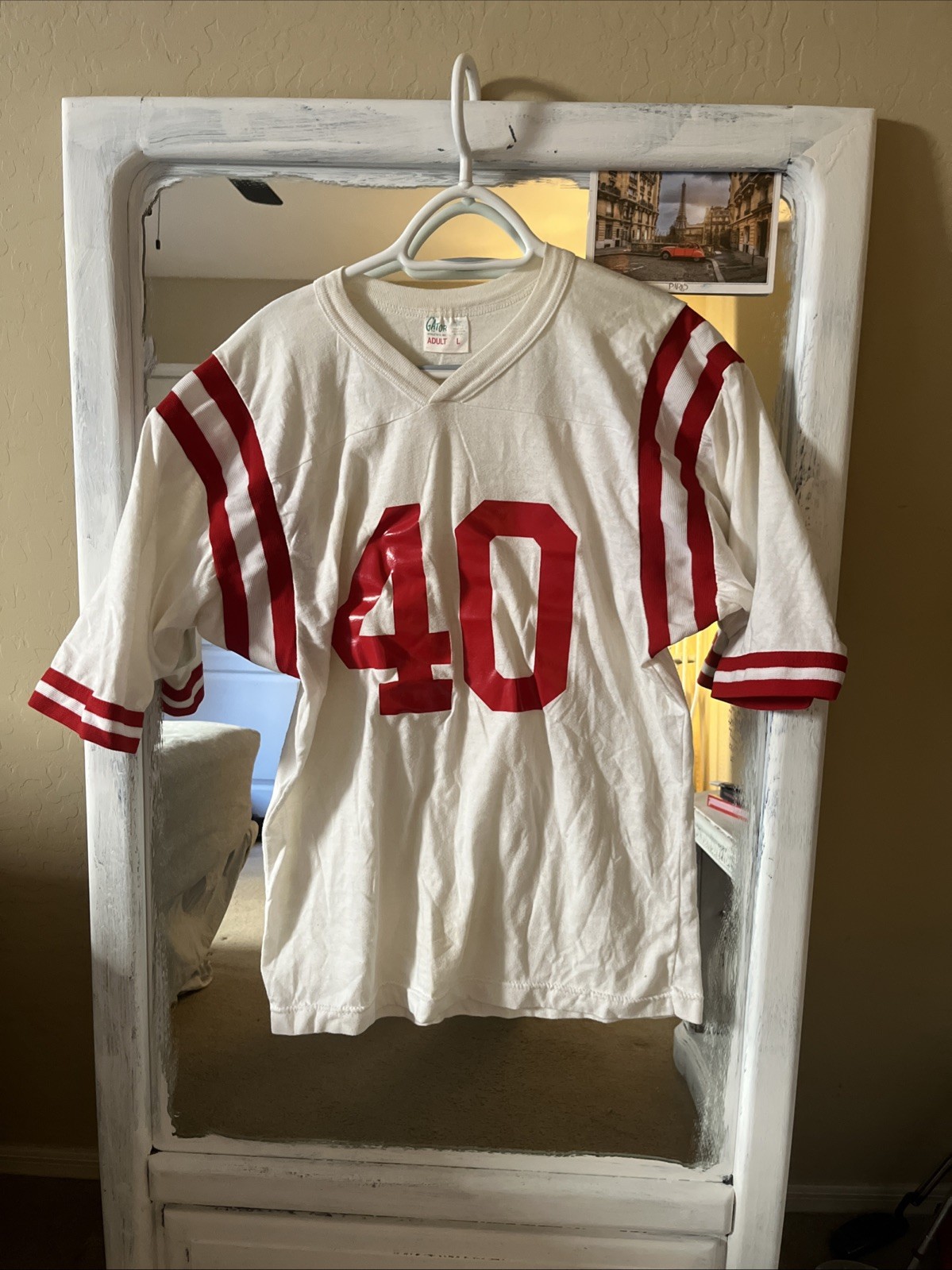 Vintage Football Jersey Tshirt Men’s Size Large White and Red