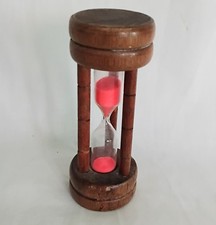 Vintage carved wooden egg timer hourglass 4" pink sand treen