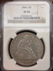 1844 $1 Seated Liberty Silver Dollar NGC XF40 Gorgeous with flashes of luster