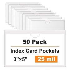 50 Pack Clear Adhesive Pockets 3" X 5", Self-Stick Index Card Pockets with Top O