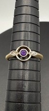 Vintage 18ct Gold Amethyst & Diamond Ring 2.4g Size O. Fully Hallmarked