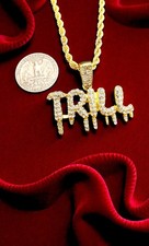 Iced Out TRILL Pendant 4mm Rope Chain 24in Gold/Silver Hip Hop CZ