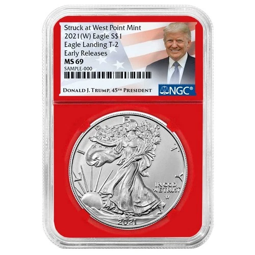 2021 (W) $1 Type 2 American Silver Eagle NGC MS69 ER Trump Label Red Core