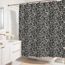 Shower Curtain Modern Black Ivory Brushstroke Abstract Fabric 72x72 Inch