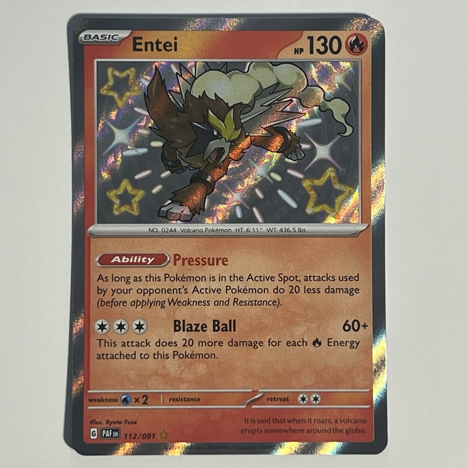 Pokemon Card Entei 112/091 Paldean Fates Shiny Ultra Rare Scarlet & Violet NM
