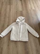 Cat Jack Girls Beige Fleece Jacket L 10/12 Hooded Snap Lined Pockets