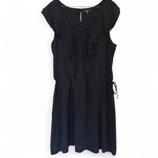 GAP Black Tiered Midi Dress w/Drawstring Waist, Ruffled Neckline, Cap Sleeves XL