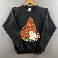 Vintage Halloween Cat Sweatshirt Adult XL Black Pumpkins Candy Corn 90s Raglan