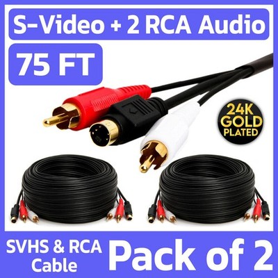 2 Pack S-Video with 2 RCA Cable 75ft SVHS 4-Pin Mini Din & Red/White Audio Cord