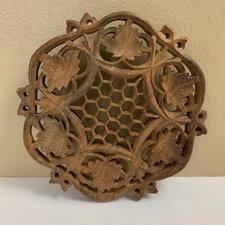 Carved Wood Trivet Leaves Boho Kitchen Home Decor Potholder Hot Plate India Made