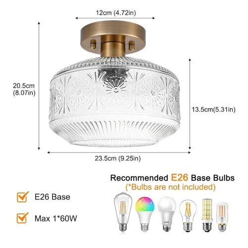 Vintage Style Retro Brushed Brass Flush Mount Light with Clear Glass Shade - Picture 5 of 9