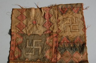 Part of an antique Native American whirling logs tobacco quilt or blanket Alaska