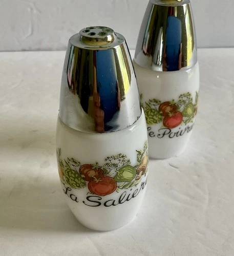 Vintage Pyrex Salt &Pepper Shakers Milk Glass Spice Of Life Corelle