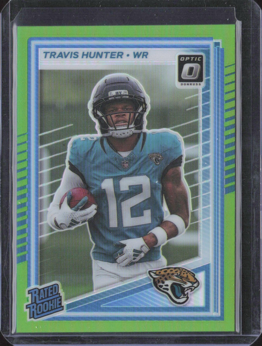 2025 Donruss Optic Travis Hunter #201 Rated Rookie Lime Green Prizm /50