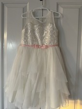 Girls White Jona Michelle Tulle Lined Dress Size 6