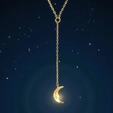 Madewell Gold Tone Crescent Moon Y Drop Lariat Dainty Pendant Necklace 18.5"