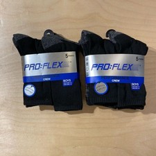 2 Pro:Flex Black Crew Socks for Boys- 5 Pairs sock size 9-11 Shoe Size 4-10 OC 