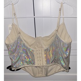 Urban Outfitters Out From Under Holographic Corset Top Ivory Silver L Large