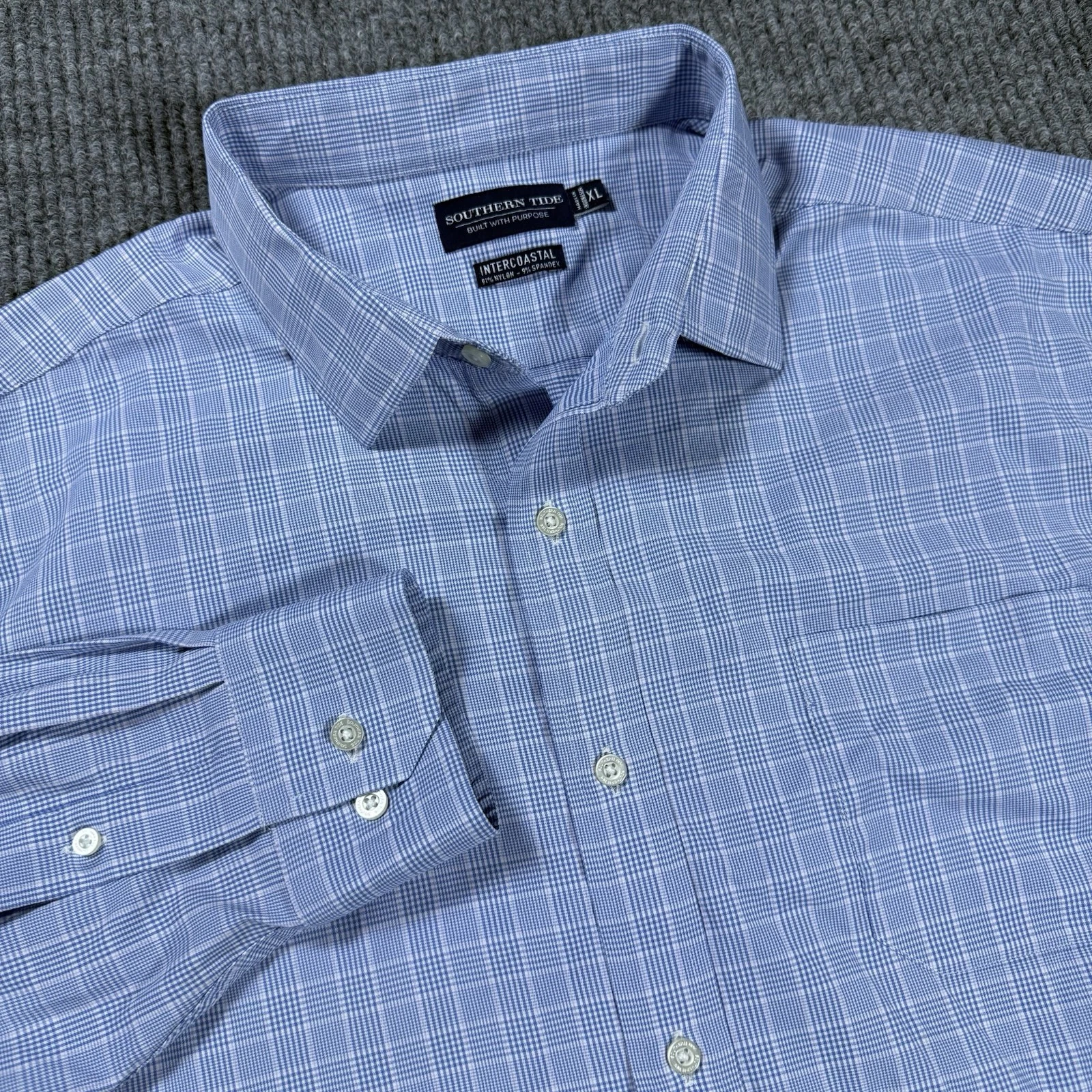 Southern Tide Shirt Mens XL Blue Gingham Check Intercoastal Fishing Performance