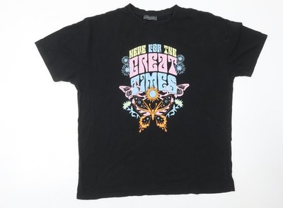 Primark Damen T-Shirt schwarz Grafik Schmetterling Retro Größe S