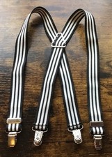 Children's 40&rdquo; Inch Pants Suspenders - Black & White Striped - Preowned Kids Sz