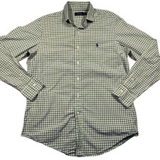 Polo Ralph Lauren Button Down Shirt Mens M Green Gingham Check Plaid Cotton Prep