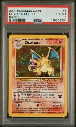 2000 POKEMON GAME BASE II #4 CHARIZARD-HOLO BASE II PSA 6