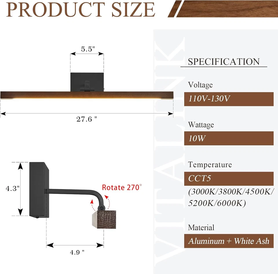 Luces de cuadro de madera de 27,5" para marco de cuadro dorado cableado de pared Li Foto 3 de 4