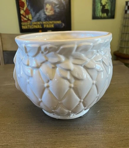 Vintage McCoy Pottery Ivory Planter Jardiniere Quilted Diamond Berry Pattern
