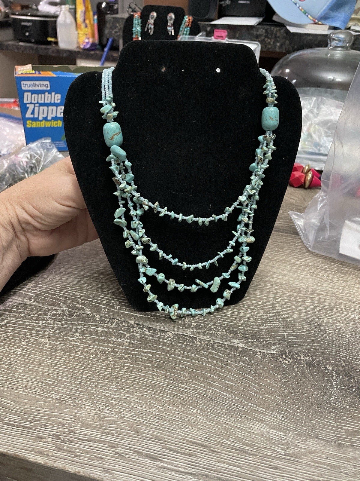 Native Inspired Turquoise Beaded Multi Strand Nec… - image 1