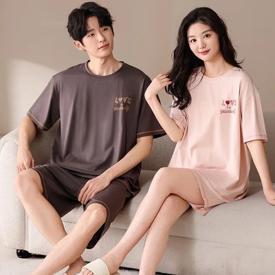 Korean Fashion Women and Men Matching Nightwear Summer Modal Cool Pajamas Set Sh