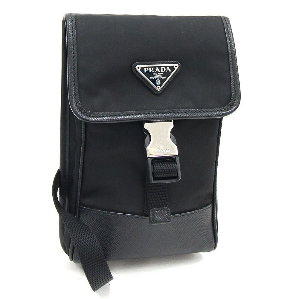 Prada Black Nylon Leather Crossbody Shoulder Bag 2Zh109 Logo Pochette
