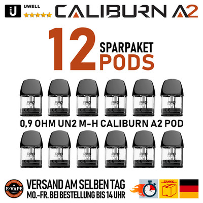 12 x Uwell Caliburn A2 Ersatz Pod 0,9 Ohm UN2 Mesh Sparpaket