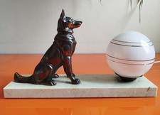 LAMPE VEILLEUSE DE CHEVET ART DÉCO ANCIEN ANNÉES 40 / 50 MARBRE CHIEN RÉGULE