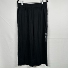 Gap Women's M Black Linen Blend Wide Leg Pants Elastic Waist Pockets Boho NWT