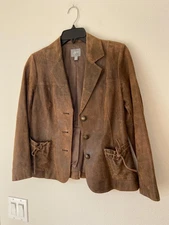 VINTAGE J JILL Brown Leather Blazer Jacket Western Boho Chic SZ XS