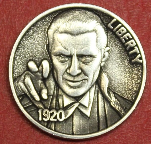 HOBO Buffalo Nickel Dracula / Bela Lugosi Made from a Real US Buffalo Nickel